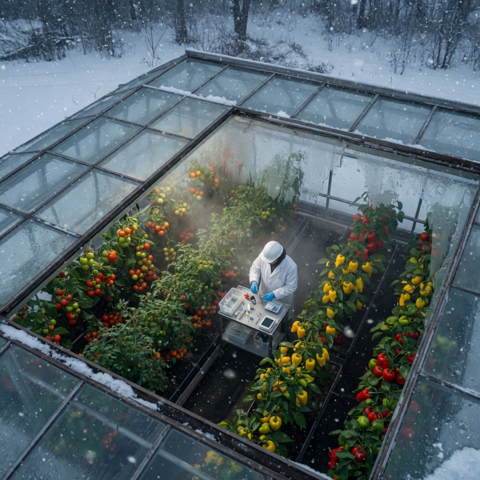 Greenhouse growing tomatoes and peppers in the winter